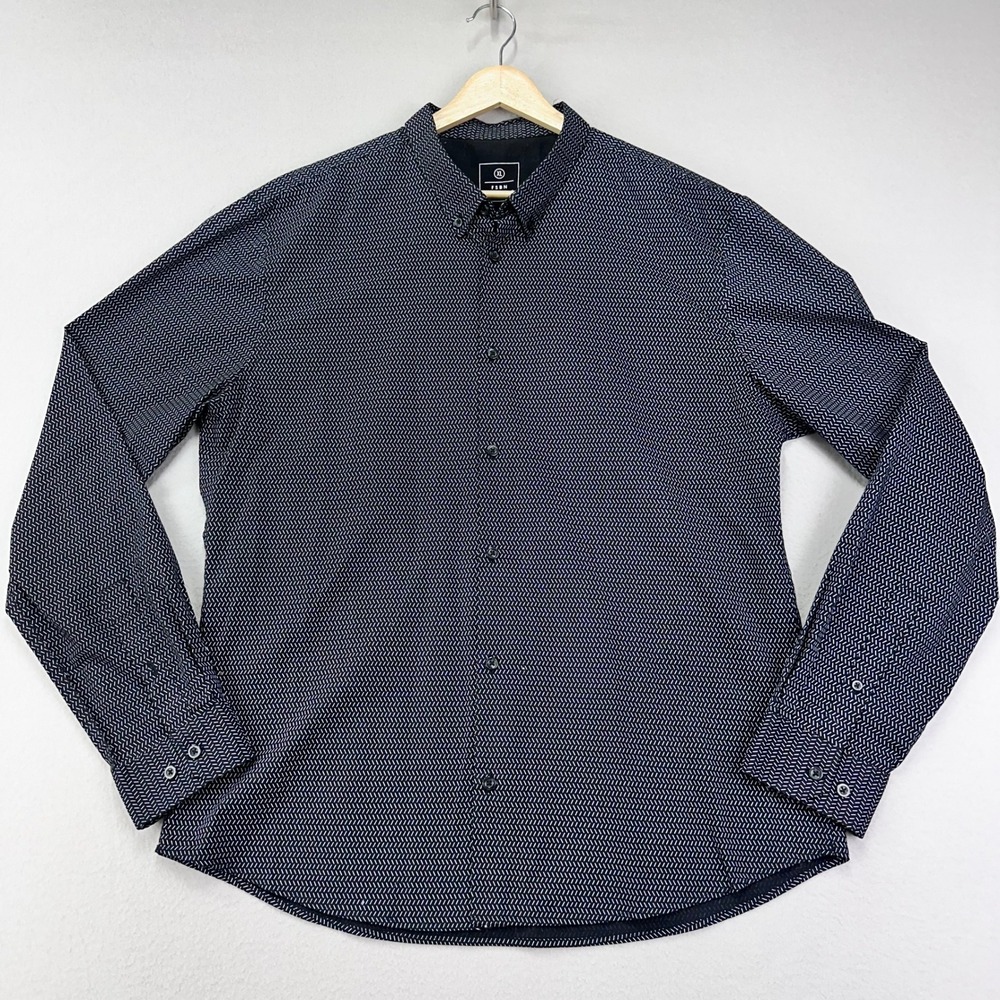 FSBN Slim Fit Button Down Dress‎ Shirt Men's XL Black Career